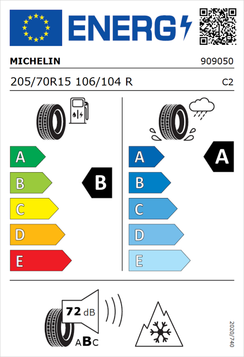 Tyre Label for Michelin Agilis 3 205/70R15 106/104R
