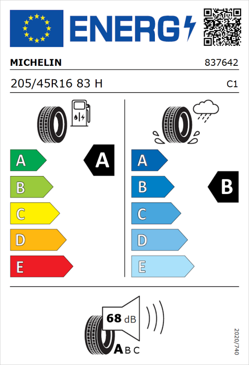 Tyre Label for Michelin Primacy 4 205/45R16 83H