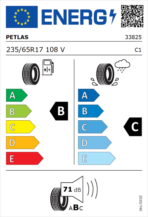 Tyre Label for Petlas Explero PT431 H/T 235/65R17 108V