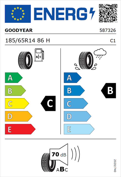 Tyre Label for Goodyear EfficientGrip Compact 2 185/65R14 86H