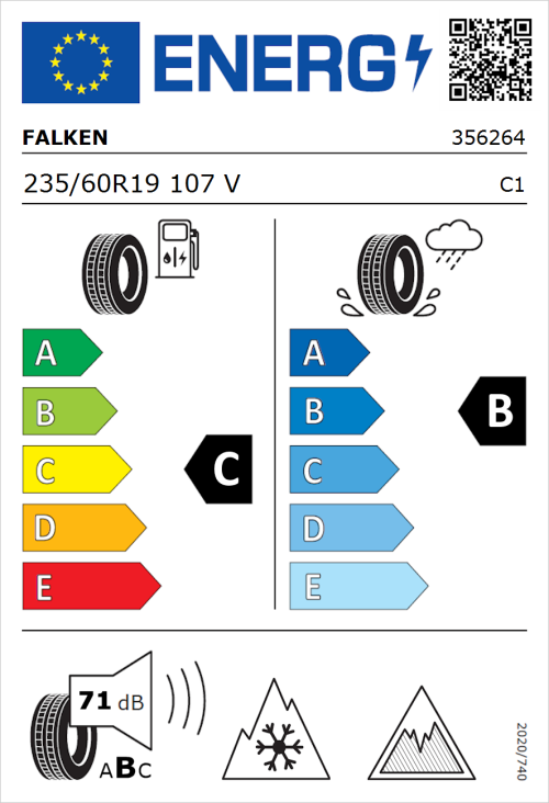 Tyre Label for Falken Euroall Season AS220 PRO 235/60R19 107V