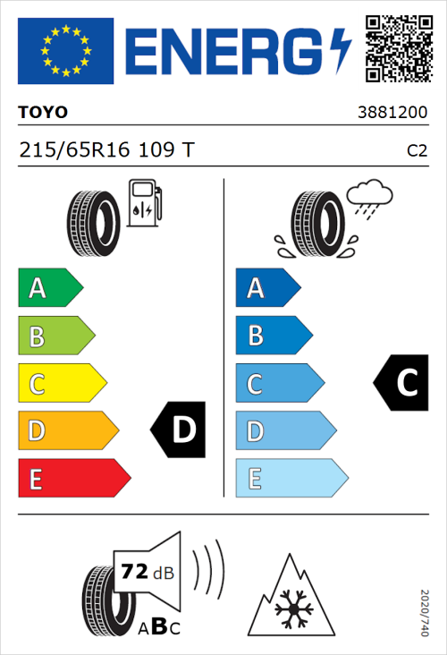 Tyre Label for Toyo Celsius Cargo 215/65R16 109T