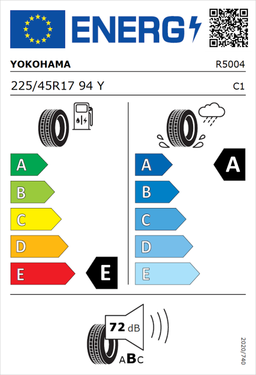 Tyre Label for Yokohama BluEarth Winter V905 225/45R17 94Y